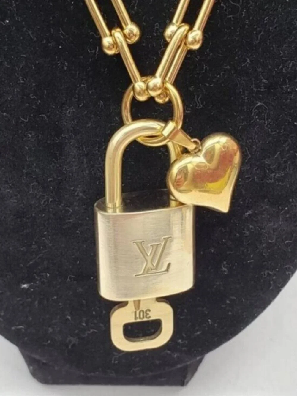 Authentic Louis Vuitton Lock & Key w/ Unbranded Horse ShoeGold PlatedChain